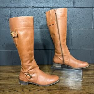 Nine West Brown Leather Knee High Boots Women’s 9 Riding Style Low Heel